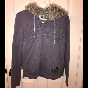 Roxy zipper faux fur lined hoodie. Juniors size L